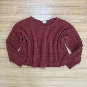 Poof Apparel Dark Red Oversized Boxy Sweater Decorative Stitching L